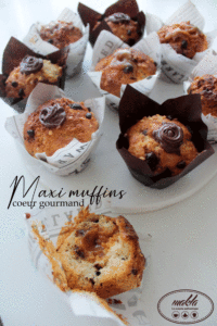 Lire la suite à propos de l’article Maxi muffins aux pépites de chocolat | coeur caramel beurre salé | coeur pâte à tartiner